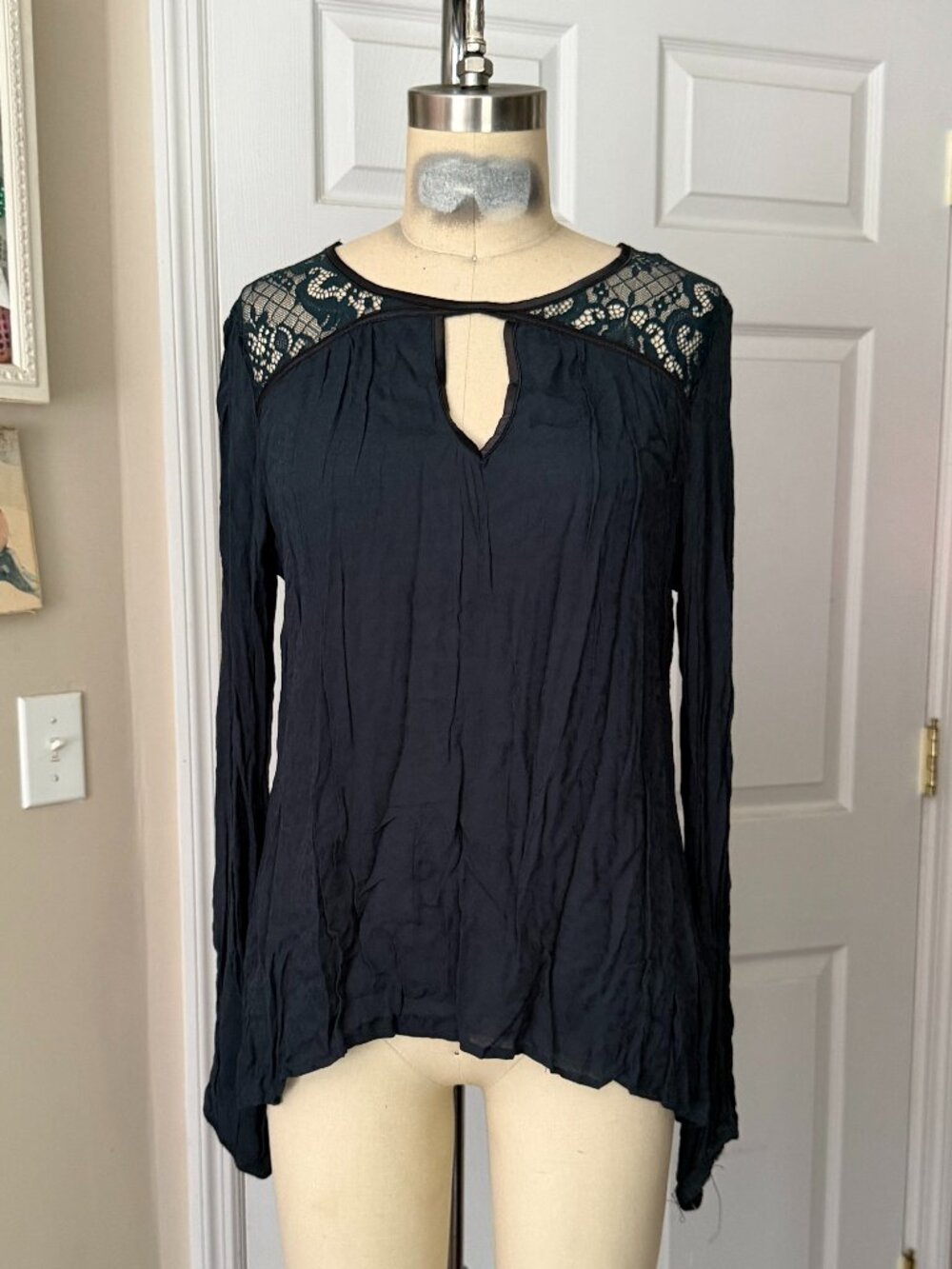 REWIND Y2K Boho TEAL Green Chantilly Crochet Lace Blouse Top shirt *SMALL* NWT